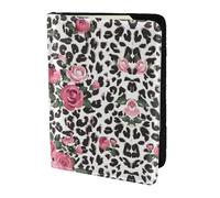MDATT Cute Pink Rose Mix Leopard Pattern Printing Cowhide Travel Passport Wallet for Women Men Document Organizer Passports Holder for Travel