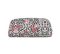 MDATT Cute Pink Rose Mix Leopard Pattern Printing Cute Pen Stationery Bag Leather Pencil Pouch for Students Zipper Bag for Pens,Pencils,Markers