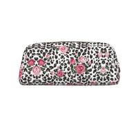 MDATT Cute Pink Rose Mix Leopard Pattern Printing Cute Pen Stationery Bag Leather Pencil Pouch for Students Zipper Bag for Pens,Pencils,Markers