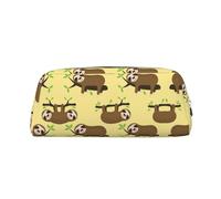 MDATT Cute Sloths On Yellow Lemons Printing Cute Pen Stationery Bag Leather Pencil Pouch for Students Zipper Bag for Pens,Pencils,Markers