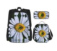 MDATT Daisy Flower Backpacks Study Backpacks with Lunch Box Pencil Case Canvas Travel Bag for Elementary Student