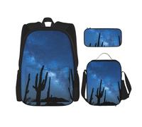 MDATT Desert with Cactus Backpack with Lunch Box Anime Backpack School Bag Bookbag Backpack Set for Three