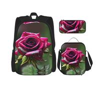 MDATT Dew Rose Backpacks Study Backpacks with Lunch Box Pencil Case Canvas Travel Bag for Elementary Student