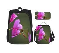 MDATT Dragonfly On The Flower Backpacks Study Backpacks with Lunch Box Pencil Case Canvas Travel Bag for Elementary Student