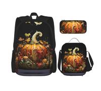 MDATT Fall Pumpkin Backpacks Study Backpacks with Lunch Box Pencil Case Canvas Travel Bag for Elementary Student