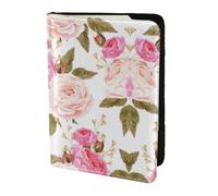 MDATT Floral Flower Rose Pink Printing Cowhide Travel Passport Wallet for Women Men Document Organizer Passports Holder for Travel