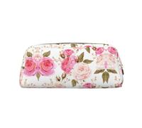 MDATT Floral Flower Rose Pink Printing Cute Pen Stationery Bag Leather Pencil Pouch for Students Zipper Bag for Pens,Pencils,Markers