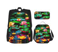 MDATT Flower Leaves Purple Red Flower Backpacks Study Backpacks with Lunch Box Pencil Case Canvas Travel Bag for Elementary Student