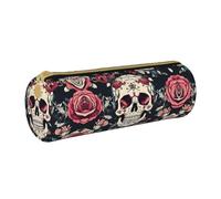 MDATT Flowers Skull Ornamental Pattern Carry On Pen and Pencil Case,Multipurpose Stationery Pouch for for High School College Students