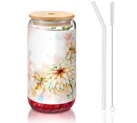 MDATT Flying Dragonflies Lily Flower Printing 16oz Drinking Glasses with Lids and Straws,Cute Water Glasses for Juice,Beer,Coffee,Tea