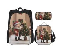 MDATT Funny Christmas Backpacks Study Backpacks with Lunch Box Pencil Case Canvas Travel Bag for Elementary Student