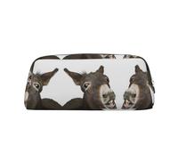 MDATT Funny Donkey Printing Cute Pen Stationery Bag Leather Pencil Pouch for Students Zipper Bag for Pens,Pencils,Markers