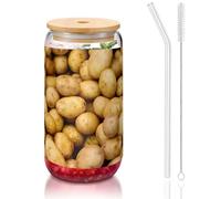 MDATT Garden Potatoes Printing 16oz Drinking Glasses with Lids and Straws,Cute Water Glasses for Juice,Beer,Coffee,Tea