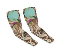 MDATT Giraffe With Floral Printing Breathable Cooling Arm Sleeves, Sun Protection For Golf