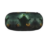 MDATT Green Ghost Horror Halloween Pumpkin Large Pencil Case Pouch,Soft Pencil Pouch Organizer with Zipper,Portable Pencil Case for Adult
