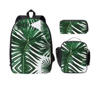 MDATT Green Palm Leafs Backpacks with Lunch Pack Pencil Case, Lightweight Bookbag for Camping Excursions