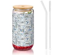 MDATT Gymnastics Blue Printing 16oz Drinking Glasses with Lids and Straws,Cute Water Glasses for Juice,Beer,Coffee,Tea