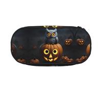 MDATT Halloween Owl Ghost Pumpkin 1 Large Pencil Case Pouch,Soft Pencil Pouch Organizer with Zipper,Portable Pencil Case for Adult