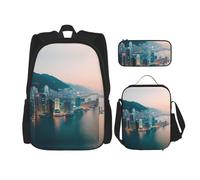 MDATT Hong Kong Backpacks Study Backpacks with Lunch Box Pencil Case Canvas Travel Bag for Elementary Student