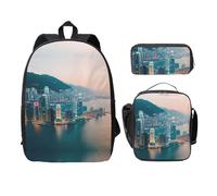 MDATT Hong Kong Backpacks with Lunch Pack Pencil Case, Lightweight Bookbag for Camping Excursions
