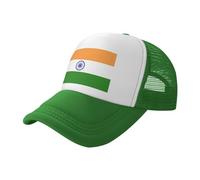MDATT Indian Flag Mesh Baseball Cap Adjustable Twill Bulk with Ponytail Hole Washed Dad Hat for Men Women, Green, One size