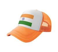 MDATT Indian Flag Mesh Baseball Cap Adjustable Twill Bulk with Ponytail Hole Washed Dad Hat for Men Women, Orange, One size