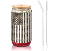 MDATT Interstellar American Flag Camouflage Printing 16oz Drinking Glasses with Lids and Straws,Cute Water Glasses for Juice,Beer,Coffee,Tea