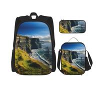 MDATT Ireland County Clare The Cliffs Backpacks Study Backpacks with Lunch Box Pencil Case Canvas Travel Bag for Elementary Student