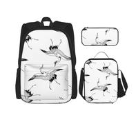 MDATT Japanese Crane Backpack with Lunch Box Anime Backpack School Bag Bookbag Backpack Set for Three