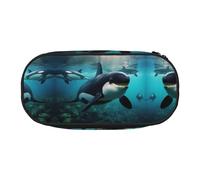 MDATT Killer Whales Swim Along Large Pencil Case Pouch,Soft Pencil Pouch Organizer with Zipper,Portable Pencil Case for Adult