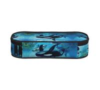 MDATT Killer Whales Swim Along Large Pencil Case Pouch,Soft Pencil Pouch Organizer with Zipper,Portable Pencil Case for Adult