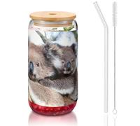 MDATT Koala Bear Printing 16oz Drinking Glasses with Lids and Straws,Cute Water Glasses for Juice,Beer,Coffee,Tea