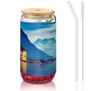 MDATT Lake Geneva Printing 16oz Drinking Glasses with Lids and Straws,Cute Water Glasses for Juice,Beer,Coffee,Tea
