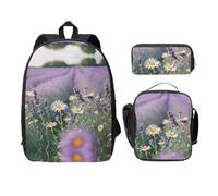 MDATT Lavender and Daisies Backpacks with Lunch Pack Pencil Case, Lightweight Bookbag for Camping Excursions