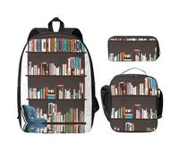 MDATT Library Bookcase Backpacks with Lunch Pack Pencil Case, Lightweight Bookbag for Camping Excursions