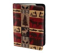 MDATT Lodge Bear Deer Fish Printing Cowhide Travel Passport Wallet for Women Men Document Organizer Passports Holder for Travel