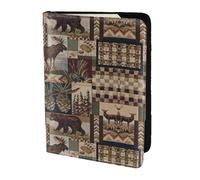 MDATT Lodge Bear Deer Printing Cowhide Travel Passport Wallet for Women Men Document Organizer Passports Holder for Travel