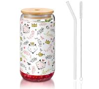 MDATT Love Cartoon Fox Printing 16oz Drinking Glasses with Lids and Straws,Cute Water Glasses for Juice,Beer,Coffee,Tea