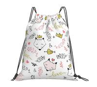 MDATT Love Cartoon Fox Printing Simple Casual Drawstring Backpack With Drawcords, Adjustable Straps, Foldable For Gym, Travel