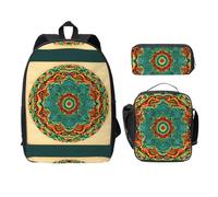 MDATT Mandala Backpacks with Lunch Pack Pencil Case, Lightweight Bookbag for Camping Excursions