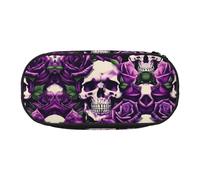 MDATT Many Purple Rose Skull Large Pencil Case Pouch,Soft Pencil Pouch Organizer with Zipper,Portable Pencil Case for Adult