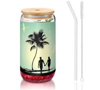 MDATT Married Couple Walking On The Beach Printing 16oz Drinking Glasses with Lids and Straws,Cute Water Glasses for Juice,Beer,Coffee,Tea