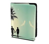 MDATT Married Couple Walking On The Beach Printing Cowhide Travel Passport Wallet for Women Men Document Organizer Passports Holder for Travel