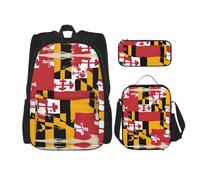 MDATT Maryland Flag Backpacks Study Backpacks with Lunch Box Pencil Case Canvas Travel Bag for Elementary Student