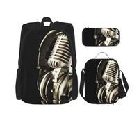 MDATT Microphone and Headset Backpack with Lunch Box Anime Backpack School Bag Bookbag Backpack Set for Three