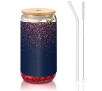 MDATT Navy Blue Sky and Stars Printing 16oz Drinking Glasses with Lids and Straws,Cute Water Glasses for Juice,Beer,Coffee,Tea