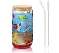 MDATT Ocean Underwater Fish Printing 16oz Drinking Glasses with Lids and Straws,Cute Water Glasses for Juice,Beer,Coffee,Tea