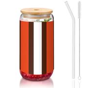 MDATT Orange and White Stripe Printing 16oz Drinking Glasses with Lids and Straws,Cute Water Glasses for Juice,Beer,Coffee,Tea