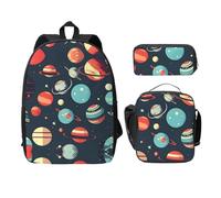 MDATT Outer Space Planet Backpacks with Lunch Pack Pencil Case, Lightweight Bookbag for Camping Excursions