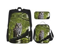 MDATT Owl Tree Branches Backpacks Study Backpacks with Lunch Box Pencil Case Canvas Travel Bag for Elementary Student